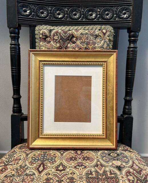 Gold Leaf Wood Picture Frame - Cream Rubbed Finish - image 1