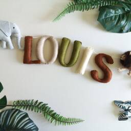 Handmade Felt Safari Garland, Jungle Nursery Decor, Lion, Giraffe, Zebra, Elephant, Safari Name Banner - thumbnail 2