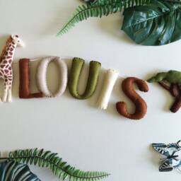 Handmade Felt Safari Garland, Jungle Nursery Decor, Lion, Giraffe, Zebra, Elephant, Safari Name Banner - thumbnail 3