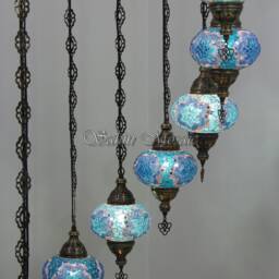 15 Ball Turkish Mosaic Chandelier, Large Globes, Light Blue - thumbnail 4
