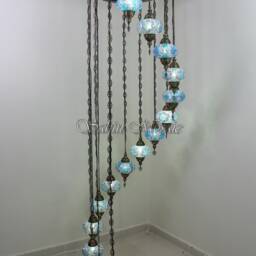 15 Ball Turkish Mosaic Chandelier, Large Globes, Light Blue - thumbnail 3
