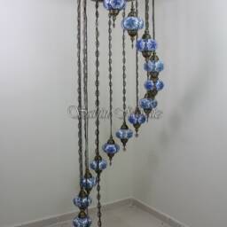 15 Ball Turkish Mosaic Chandelier, Large Globes, Light Blue - thumbnail 2