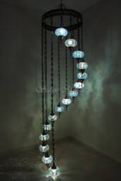 15 Ball Turkish Mosaic Chandelier, Large Globes, Light Blue