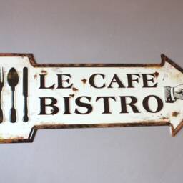 Cafe Bistro Sign Rustic Arrow Shabby, Door Sign, Wall Hanging, Plaque White Black, Nostalgic French Vintage Style - thumbnail 2