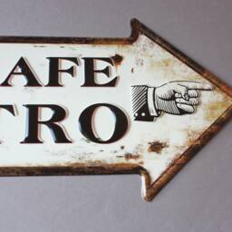 Cafe Bistro Sign Rustic Arrow Shabby, Door Sign, Wall Hanging, Plaque White Black, Nostalgic French Vintage Style - thumbnail 3