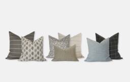 Throw Pillow Set For Sofa, Sectional Of 7, Cream Brown & Blue Combinations, Pillows Couch -- Taylin