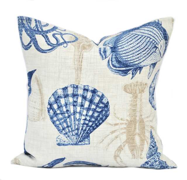 One Indoor/Outdoor Nautical Pillow Cover, Sealife, Decorative Throw Pillow, Accent Case - image 1