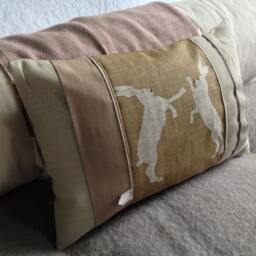 Hand Printed Reversible Little Boxing Hares Cushion Cover - thumbnail 4