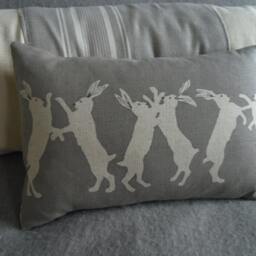 Hand Printed Reversible Little Boxing Hares Cushion Cover - thumbnail 2