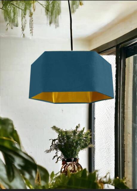 New Luxury Premium Quality Pacific Blue Hexagon Velvet Lamp Shade Pendant Light With Metallic Lining - image 1