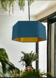 New Luxury Premium Quality Pacific Blue Hexagon Velvet Lamp Shade Pendant Light With Metallic Lining - thumbnail 1