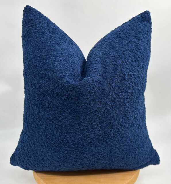 Navy Blue Boucle Pillow Cover, Cotton Wool Cushion, Boho Throw - image 1
