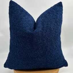 Navy Blue Boucle Pillow Cover, Cotton Wool Cushion, Boho Throw - thumbnail 4