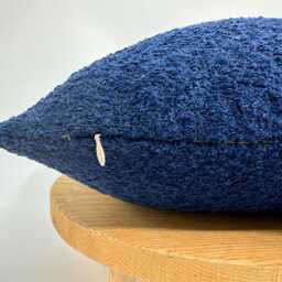 Navy Blue Boucle Pillow Cover, Cotton Wool Cushion, Boho Throw - thumbnail 2