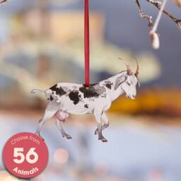 Watercolour Style Wooden Goat Hanging Decoration - Handcrafted Christmas For Stylish Home D??cor, Unique Gift Idea - thumbnail 1