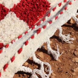Handmade Burgundy Checkered Moroccan Wool Rug - thumbnail 4