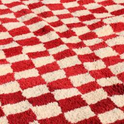 Handmade Burgundy Checkered Moroccan Wool Rug - thumbnail 3
