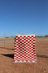 Handmade Burgundy Checkered Moroccan Wool Rug - thumbnail 1