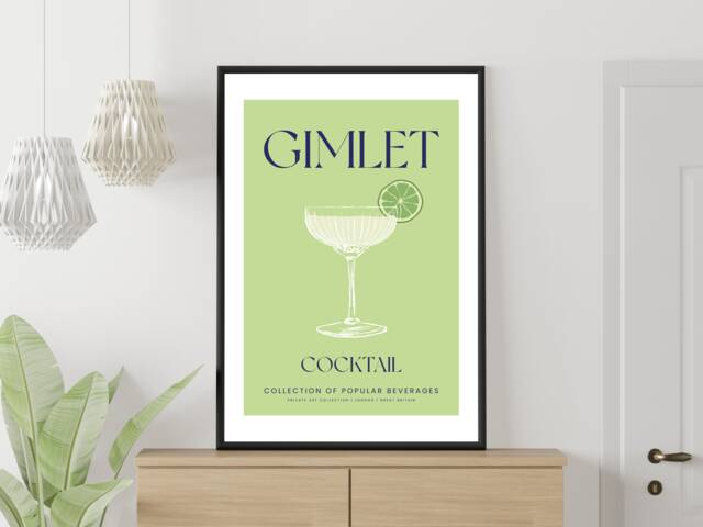 Gimlet Cocktail Art Print Poster - Party Signature Drink Sign Trendy Wall Decor Minimalist Elegant Retro Gift A5 A4 A3 - image 1