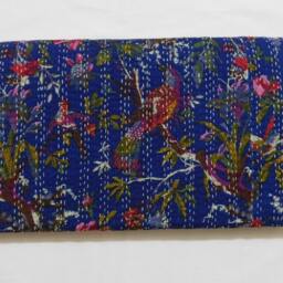 Handmade Bird Print Kantha Quilt - Lightweight Cotton Bedspread - thumbnail 3