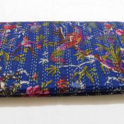 Handmade Bird Print Kantha Quilt - Lightweight Cotton Bedspread - thumbnail 2