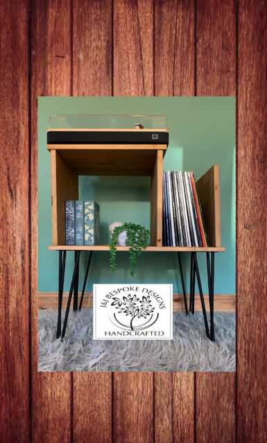 Record Player Stand Handcrafted Turntable Cabinet With Vinyl Storage, Holder & Lp Storage Unit Customised Sizes/Colours - image 1