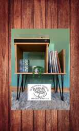 Handmade Pine Record Player Stand With Hairpin Legs, Vinyl Storage