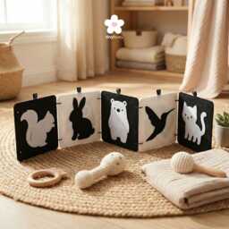 High Contrast Baby Animal Felt Cards Newborn Visual Stimulation - thumbnail 3