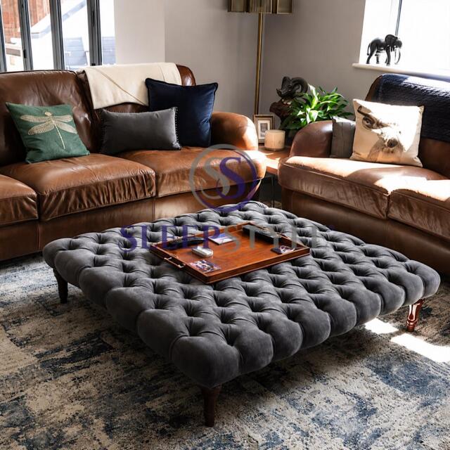 New 76 cm X Chesterfield Footstool - Coffee Table Available in Various Colors & Fabrics - image 1