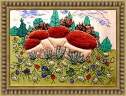 Mushroom Landscape Cross Stitch Handmade Patchwork Wall Decor
