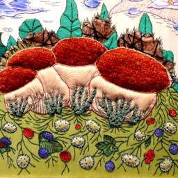 Mushroom Landscape Cross Stitch Handmade Patchwork Wall Decor - thumbnail 2