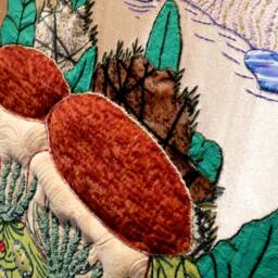 Mushroom Landscape Cross Stitch Handmade Patchwork Wall Decor - thumbnail 3