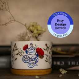 Etsy Design Awards 2024 Winner - People's Pick, Mini Floral Year Of Snake Ceramic Planter, Succulent Cactus Birthday Holiday Gift - thumbnail 2