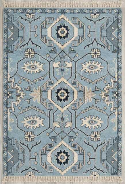 Hand Knotted Wool Rug, Turkish Oushak Traditions, Powder Blue Home Decor - image 1