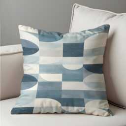 Blue Grey Abstract Cushion Cover, Modern Geometric Pillow Case, Minimalist Decorative Sofa Throw Pillowcase - thumbnail 4