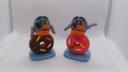Polymer Clay Penguins With Donuts Mini Statues - thumbnail 1