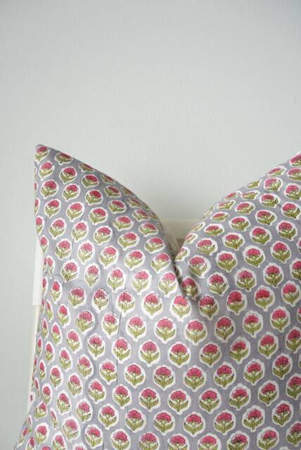 "Block Print Pillow Cover Floral Batik, Natural Dyed - 20"" X 20" - image 1