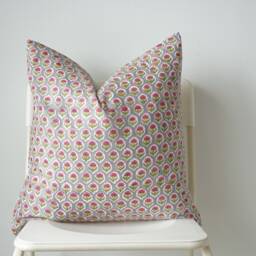 "Block Print Pillow Cover Floral Batik, Natural Dyed - 20"" X 20" - thumbnail 2
