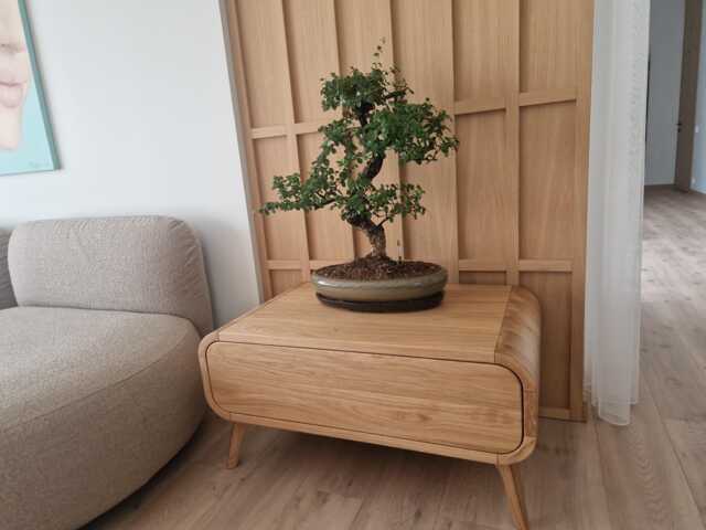 Solid Oak Coffee Table With Drawer, Art Deco Style - image 1