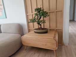 Solid Oak Coffee Table With Drawer, Art Deco Style