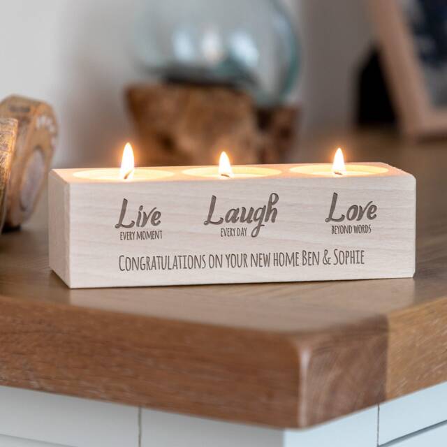 Personalised Wood Candle Holder New Home Gift, Live Laugh Love - Lc400 - image 1