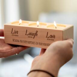 Personalised Wood Candle Holder New Home Gift, Live Laugh Love - Lc400 - thumbnail 2