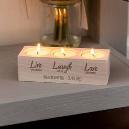 Personalised Wood Candle Holder New Home Gift, Live Laugh Love - Lc400 - thumbnail 3