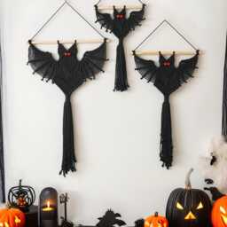 Dark Academia Macrame Bat Wall Hanging - Intellectual Gothic Halloween Decor V12 - thumbnail 4