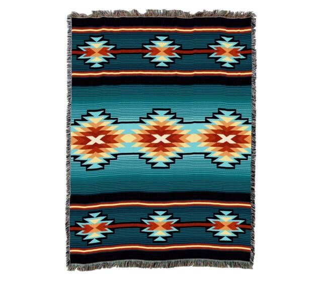 Aydin Southwest Woven Tapestry Blanket, Native American Inspired Pattern, Tribal Camp Throw 100% Cotton Made in Usa 72x54 - image 1