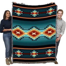 Aydin Southwest Woven Tapestry Blanket, Native American Inspired Pattern, Tribal Camp Throw 100% Cotton Made in Usa 72x54 - thumbnail 2