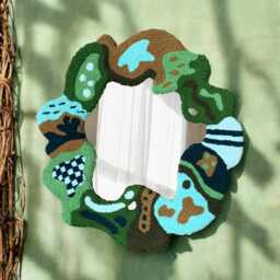 Handmade Tufted Round Mirror Modern Green Punch Needle Wall Art - thumbnail 2