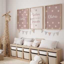 Set Of 3, Sisters Daisy Nursery Print Set Dusky Pink Flower Decor - thumbnail 2