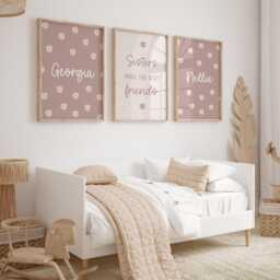 Set Of 3, Sisters Daisy Nursery Print Set Dusky Pink Flower Decor - thumbnail 3