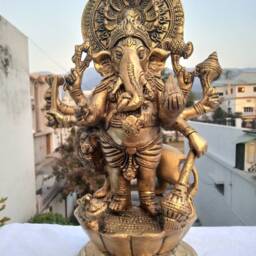 Brass Ganesha Statue Lion Idol, Good Luck God - 12 Inch - thumbnail 3